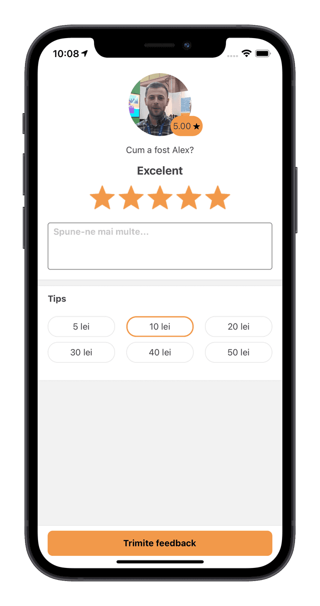 screen adauga feedback din aplicatia Vehicool
